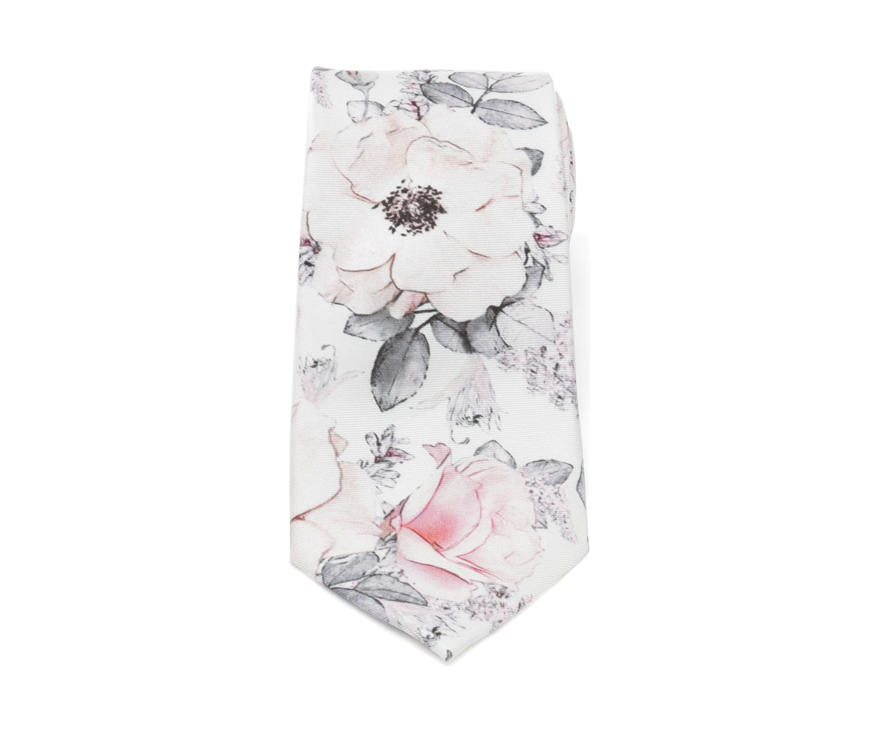 Mens Painted Floral Gray Silk Tie