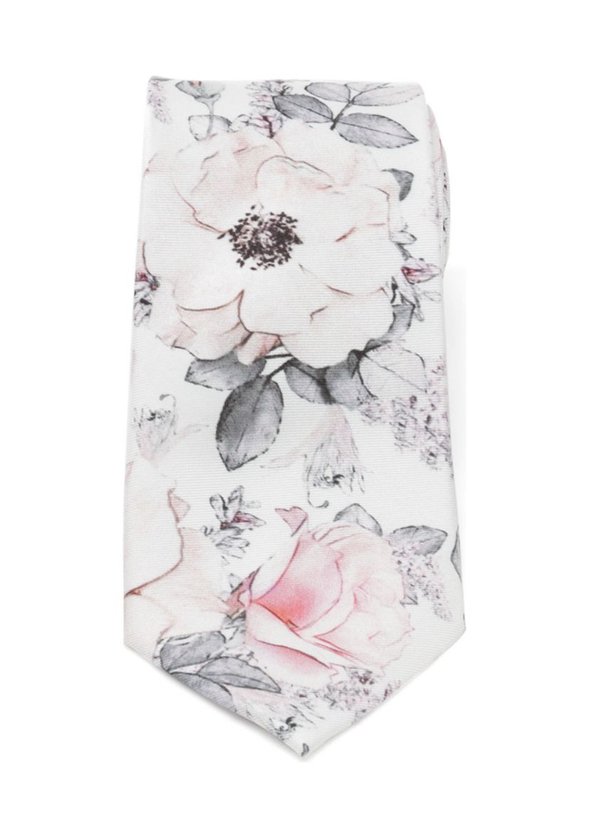 Mens Painted Floral Gray Silk Tie
