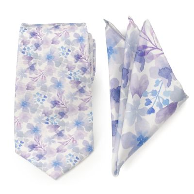 Ox and Bull Trading Co Men's Watercolor Lavender Tie and Pocket Square Gift Set