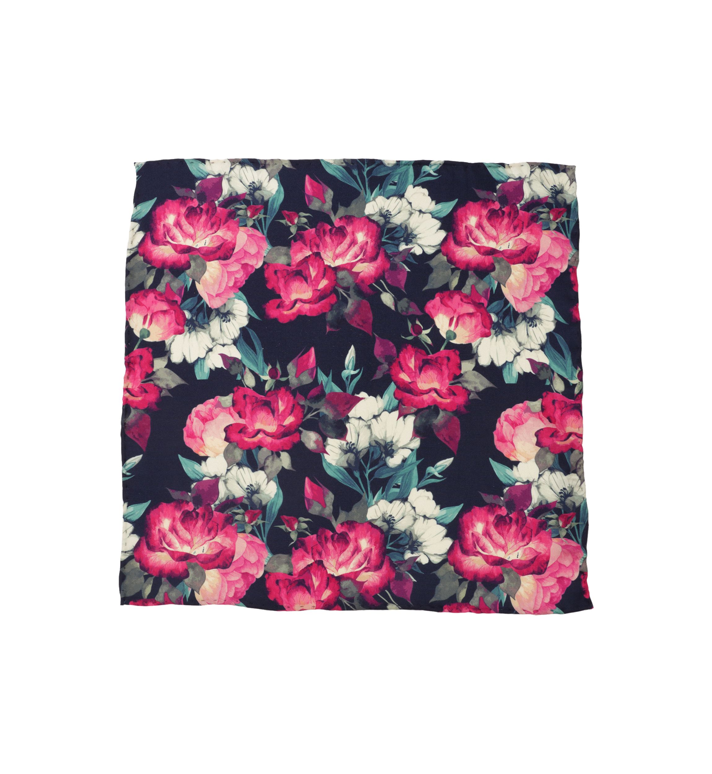 Painted Floral Navy Pocket Square