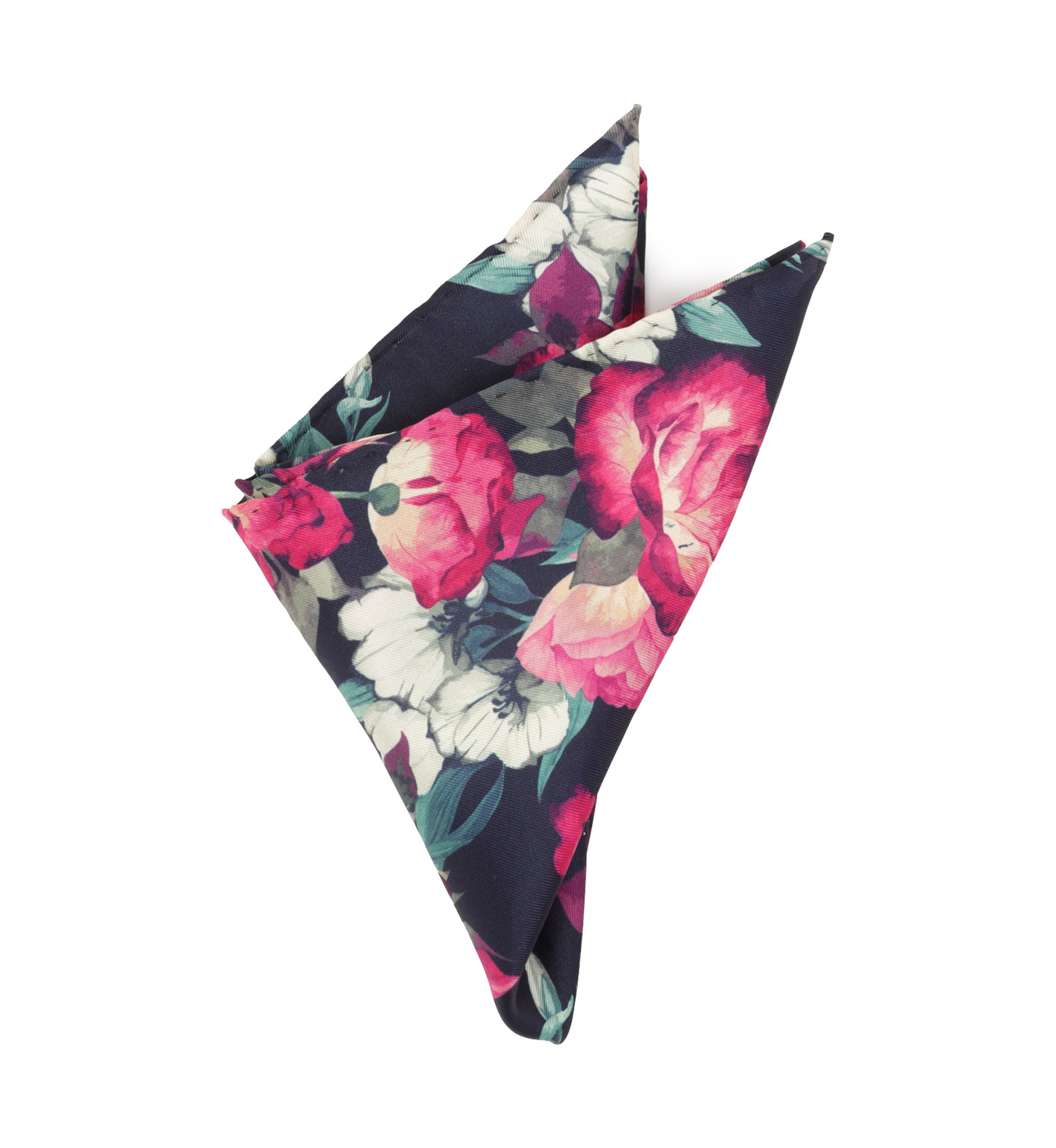 Painted Floral Navy Pocket Square
