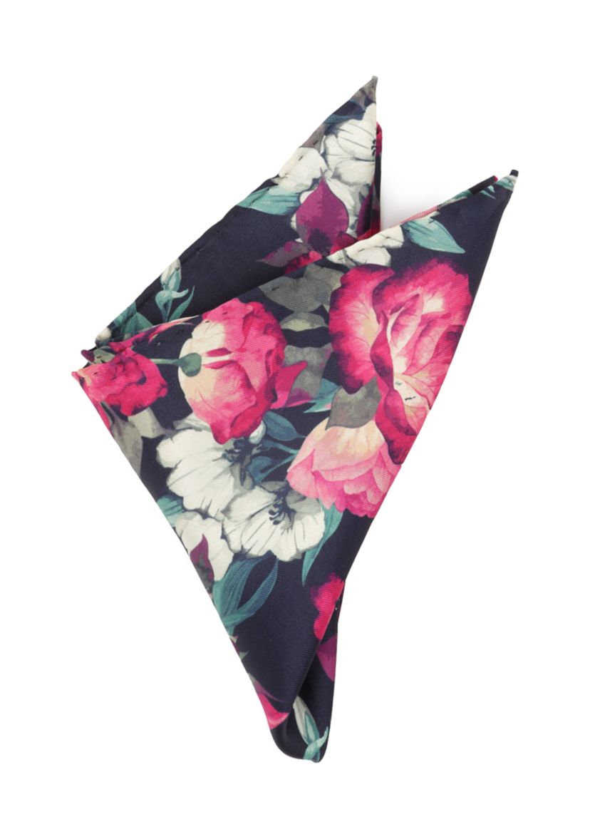 Painted Floral Navy Pocket Square