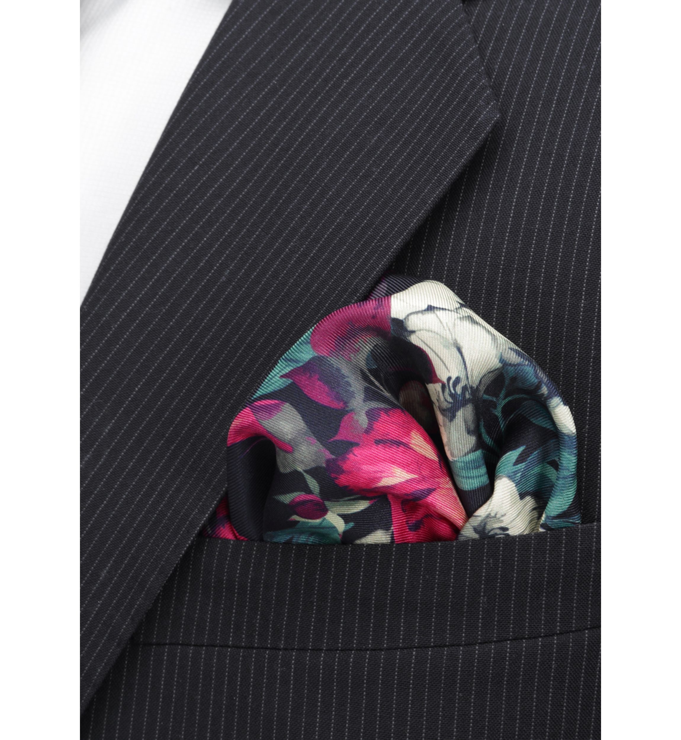 Painted Floral Navy Pocket Square