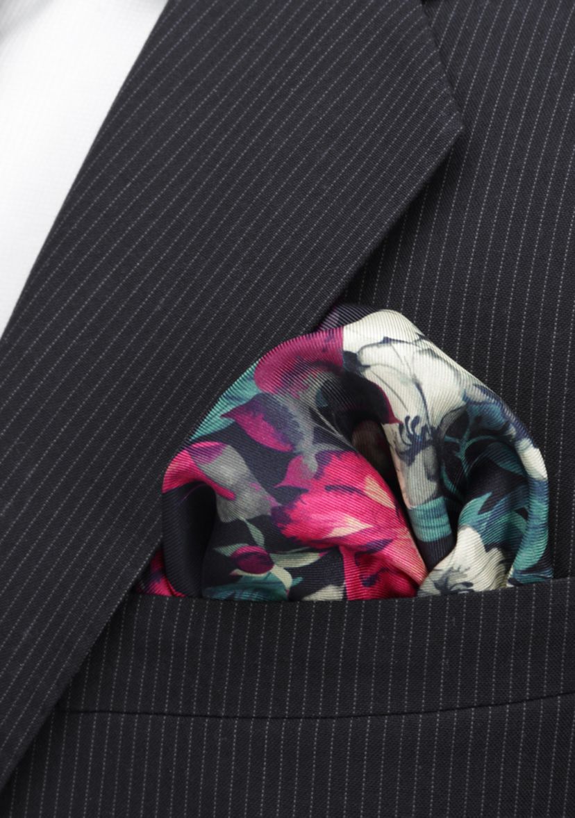 Painted Floral Navy Pocket Square