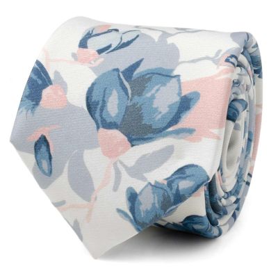 Ox and Bull Trading Co White Floral Patterned Printed Men's Tie