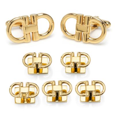Ox and Bull Trading Co Men's Horse Bit Gold Stainless Steel 5-Stud Set