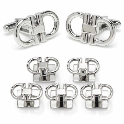 Ox and Bull Trading Co Men's Horse Bit Stainless Steel 5-Stud Set, Silver
