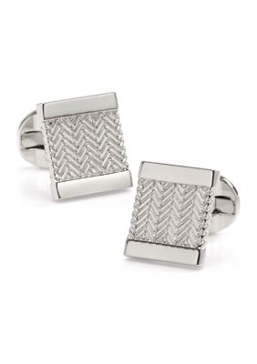 Ox and Bull Trading Co Men's Silver Herringbone Cufflinks
