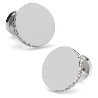 Ox and Bull Trading Co Men's Stainless Steel Engravable Pave Edge Cufflinks