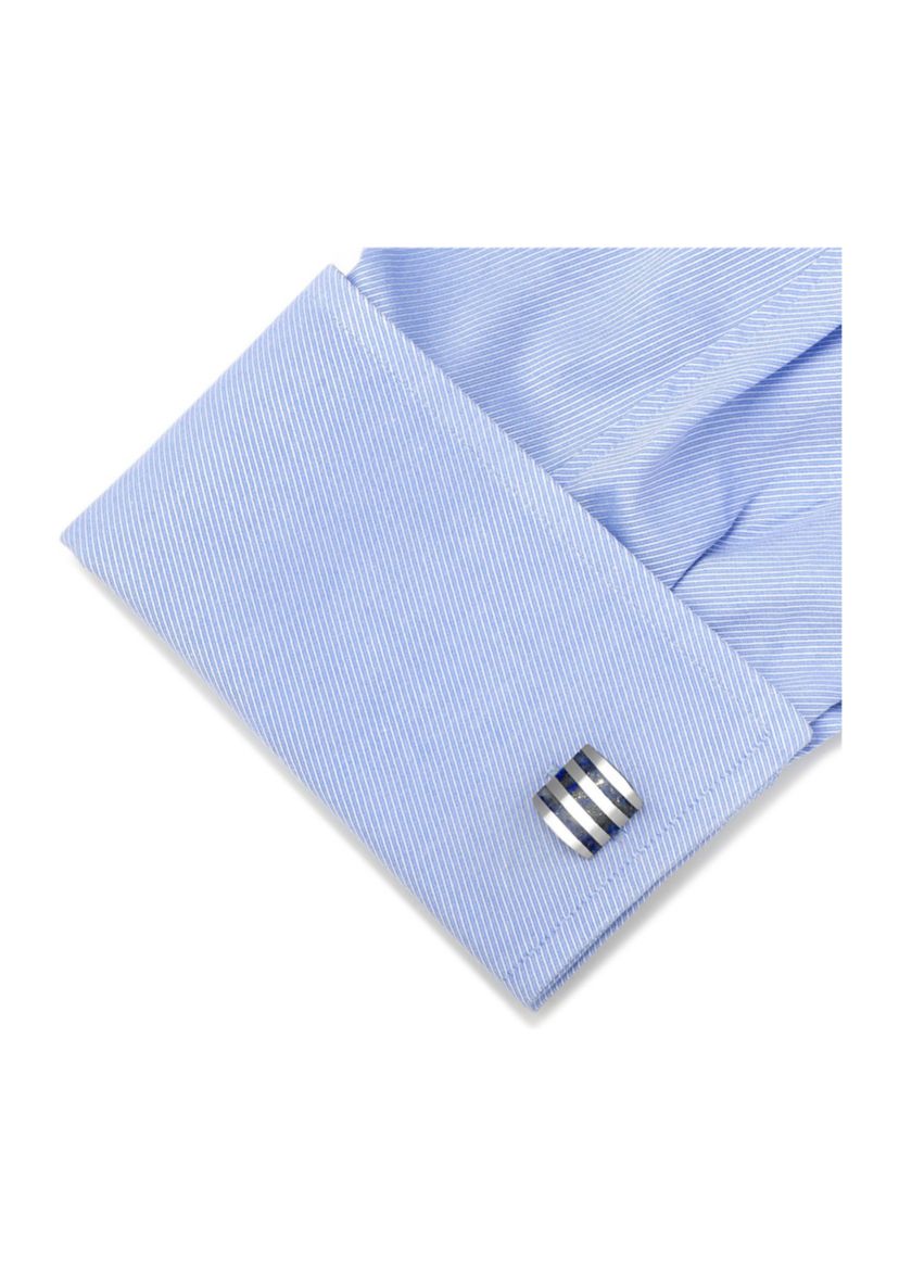 Stainless Steel Striped Lapis Cufflinks