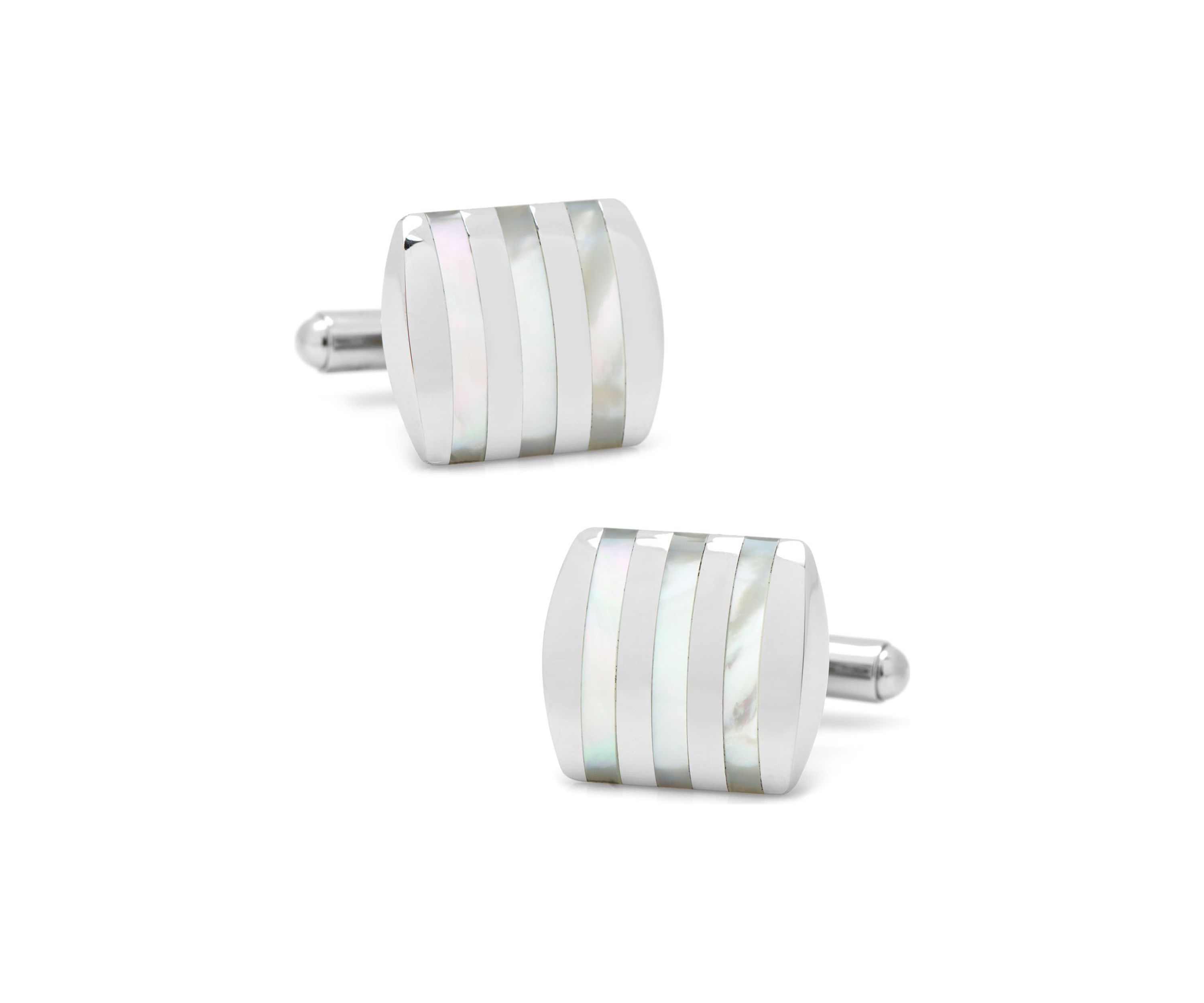 Stainless Steel Striped Mother of Pearl Cufflinks