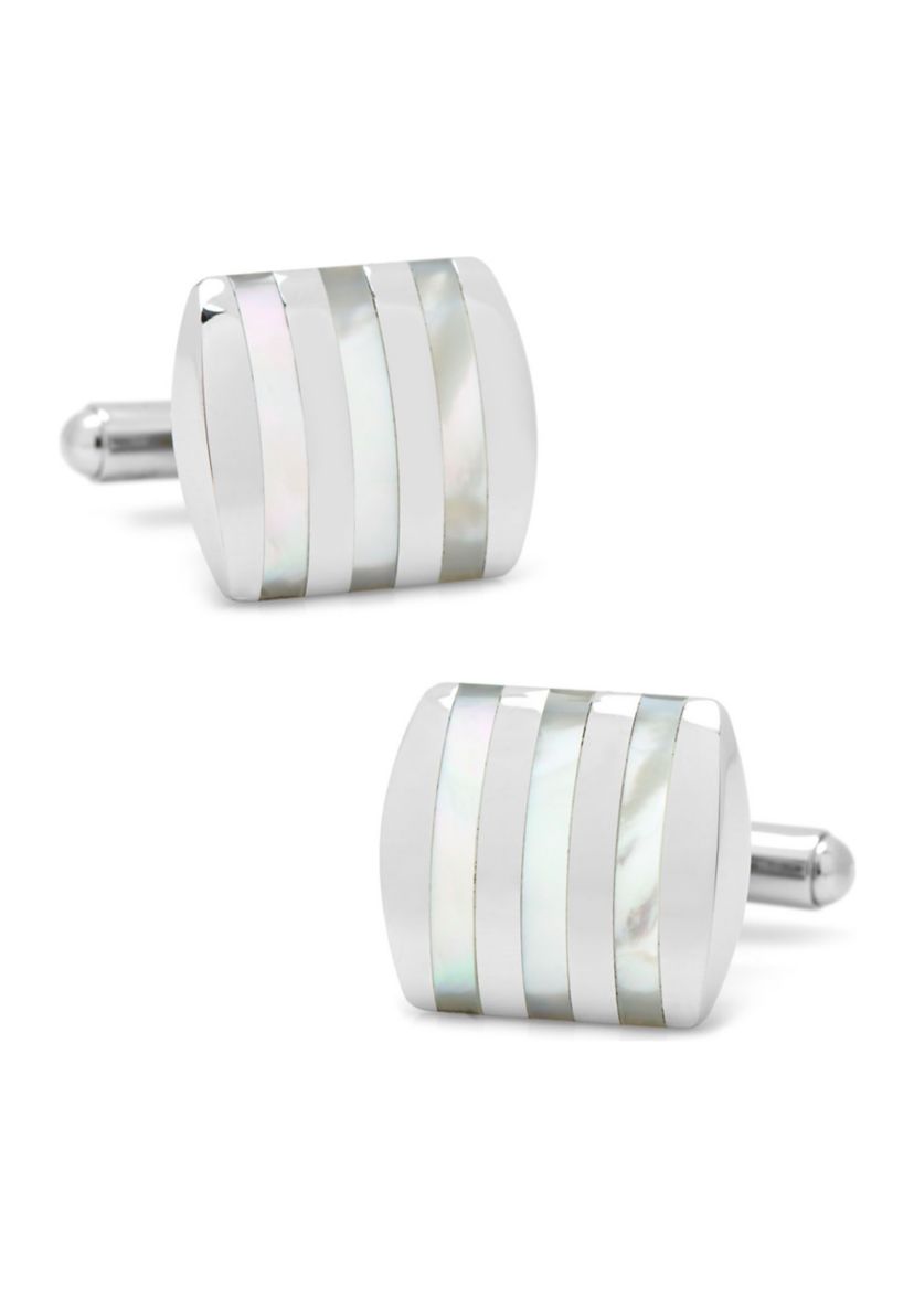 Stainless Steel Striped Mother of Pearl Cufflinks