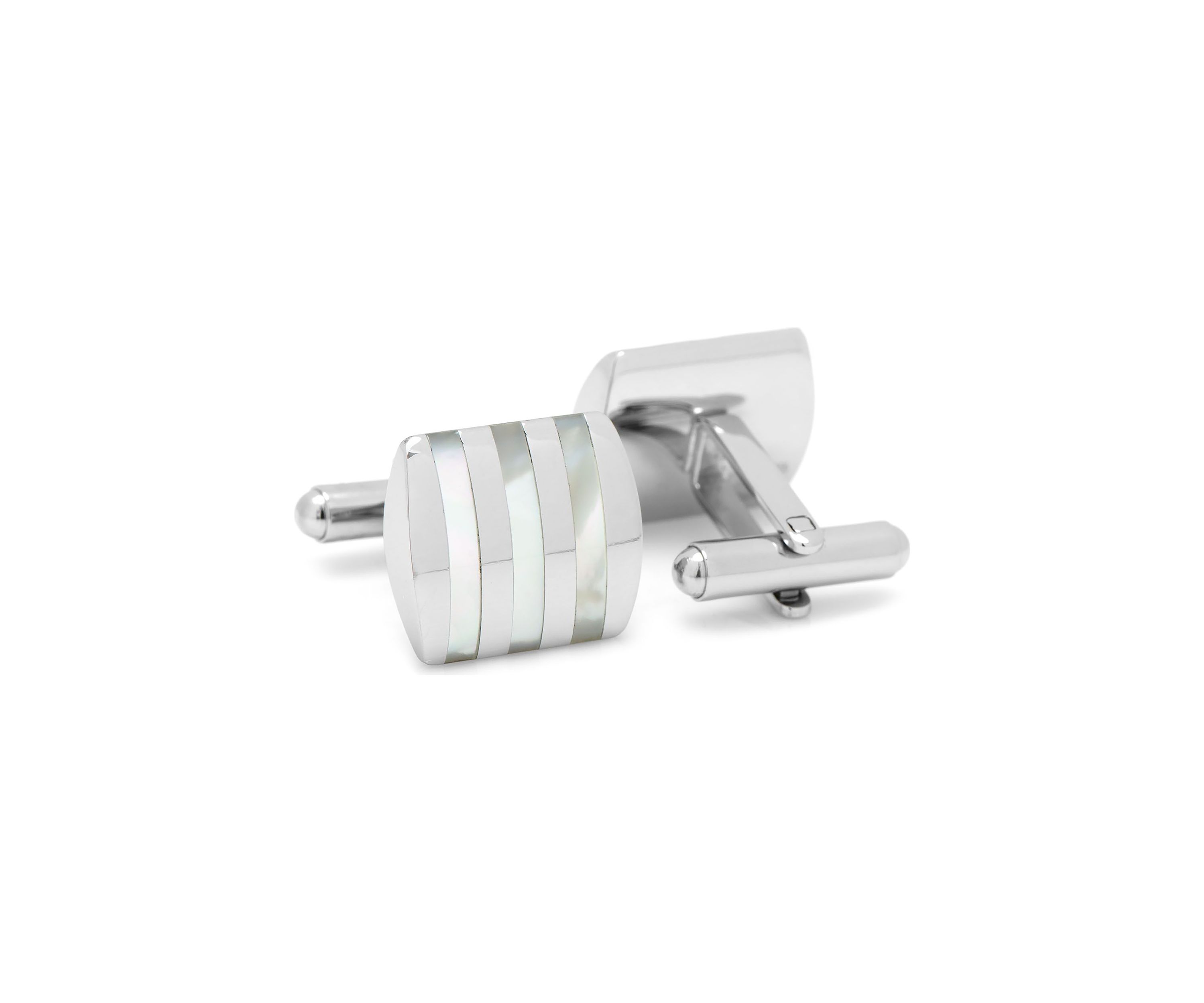 Stainless Steel Striped Mother of Pearl Cufflinks