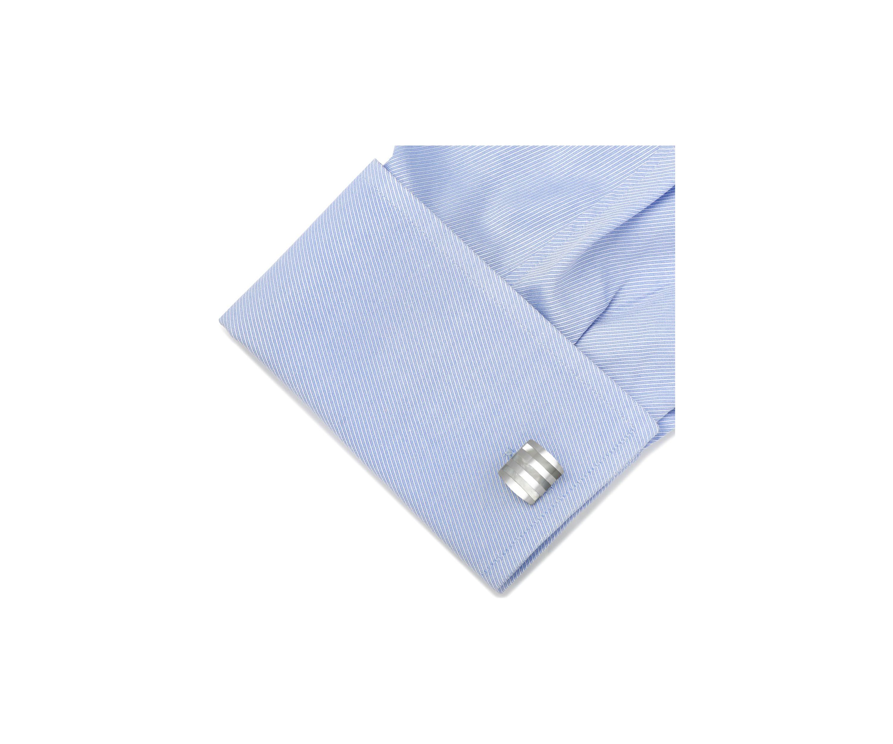 Stainless Steel Striped Mother of Pearl Cufflinks