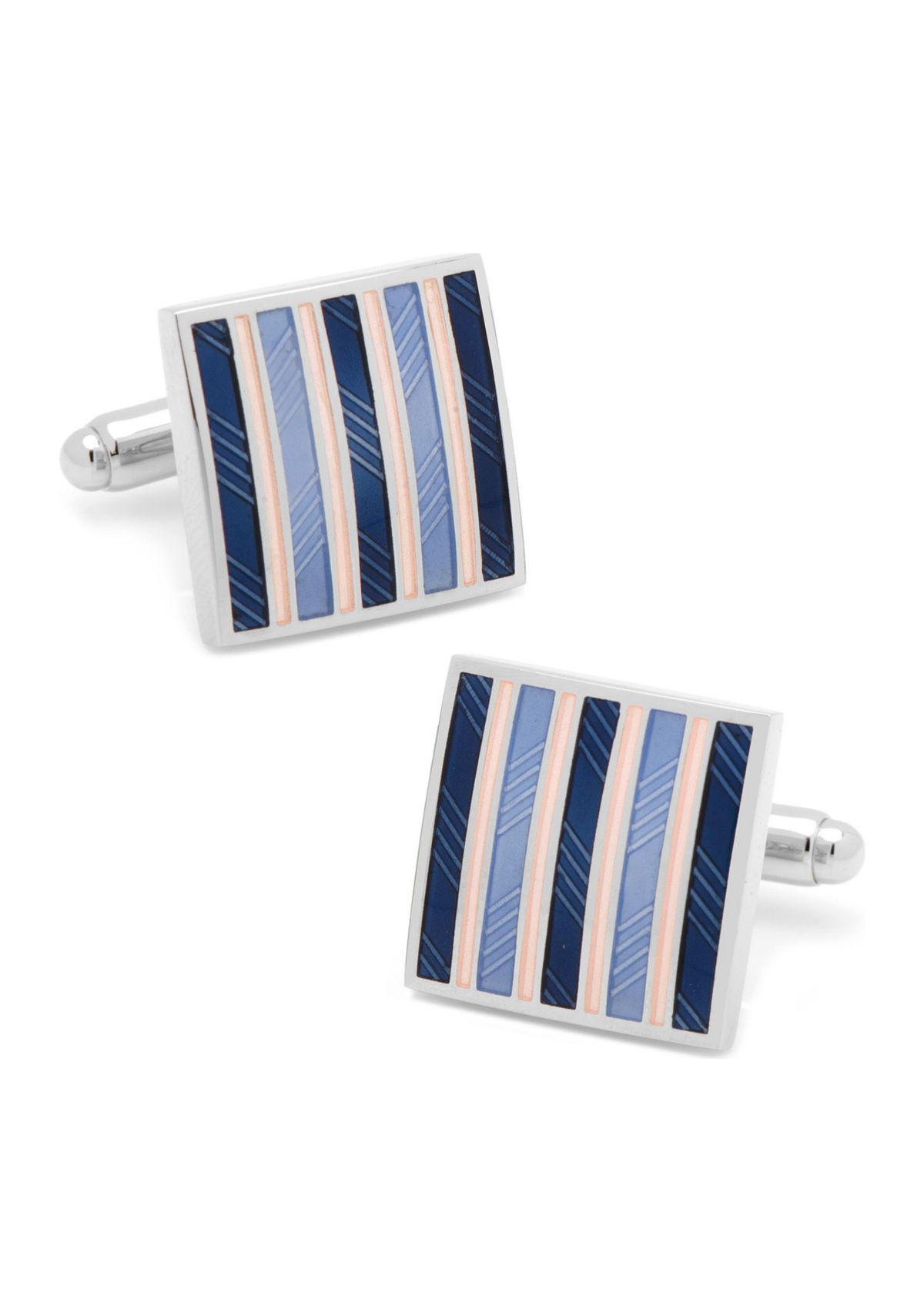 Pink and Navy Striped Square Cufflinks