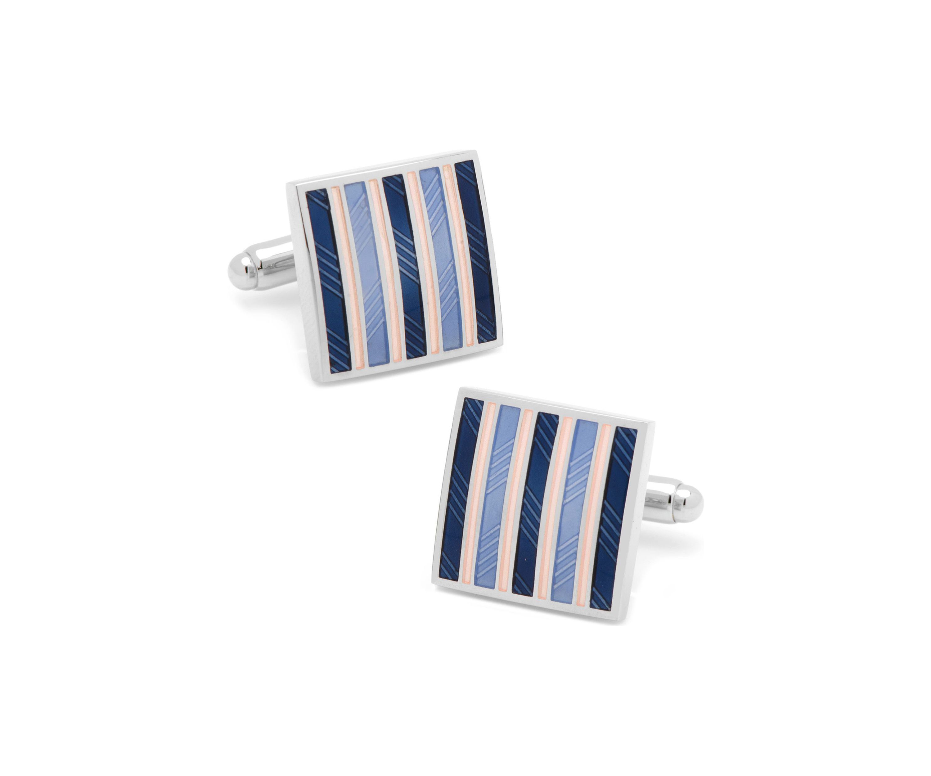 Pink and Navy Striped Square Cufflinks