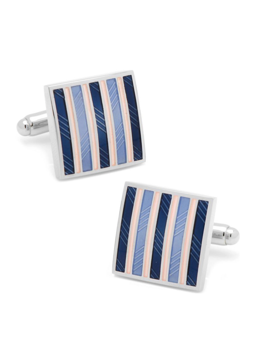Pink and Navy Striped Square Cufflinks
