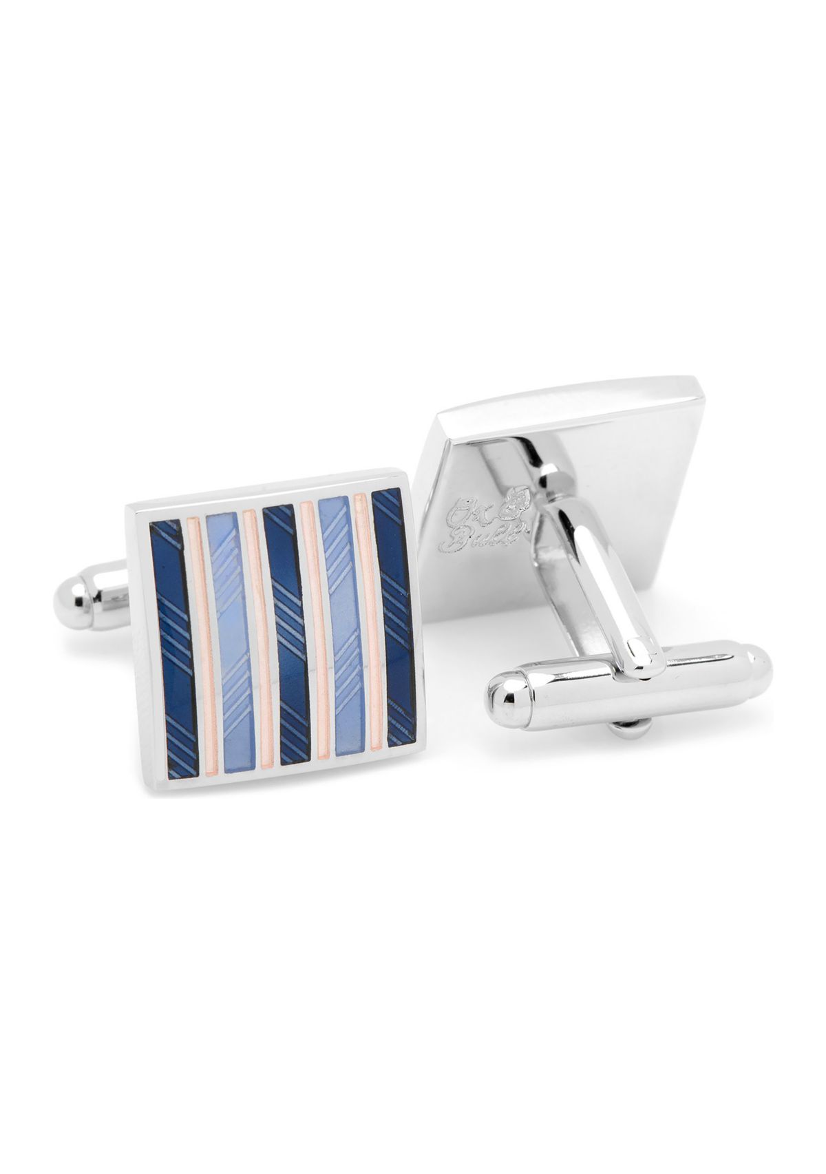 Pink and Navy Striped Square Cufflinks