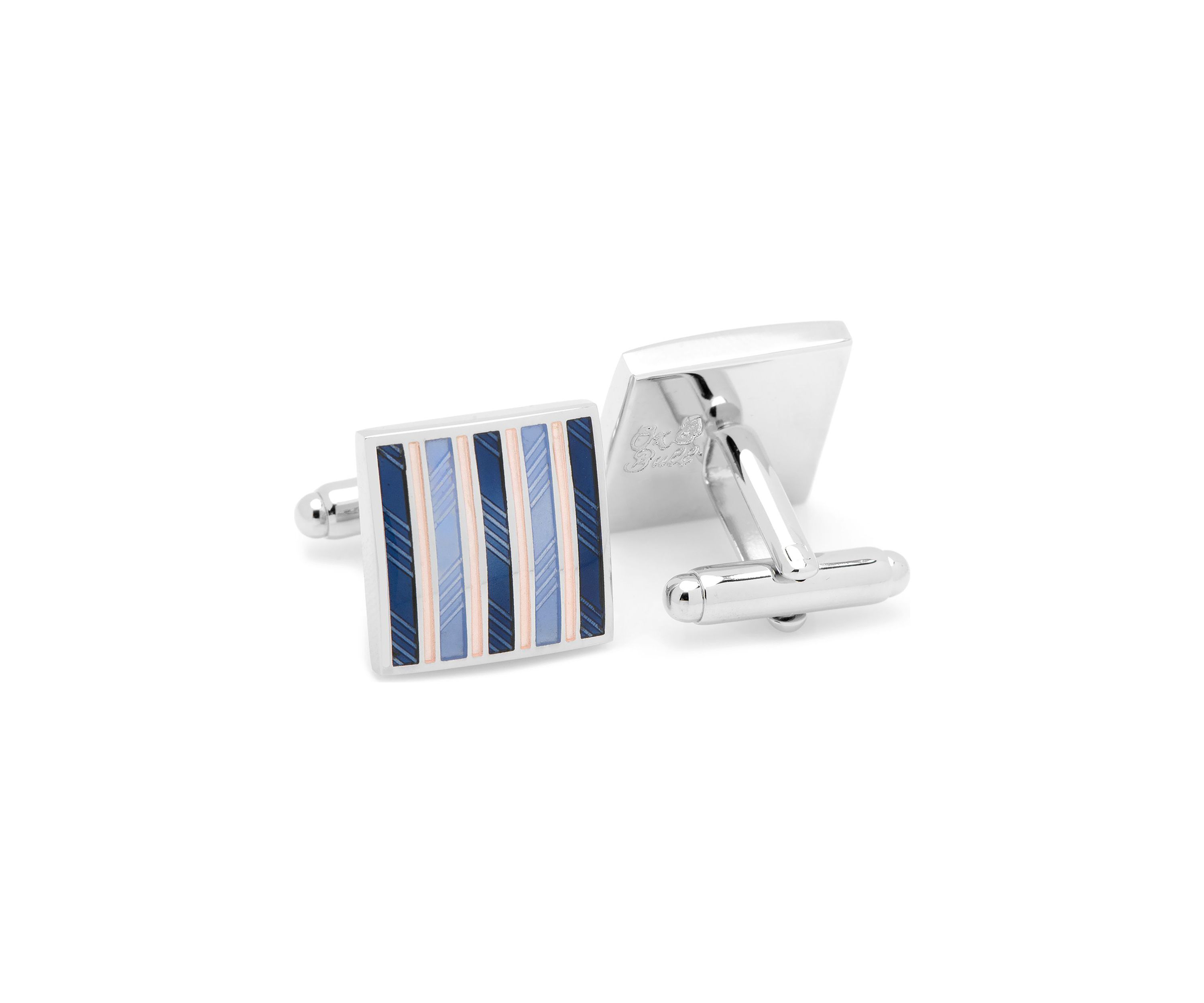 Pink and Navy Striped Square Cufflinks