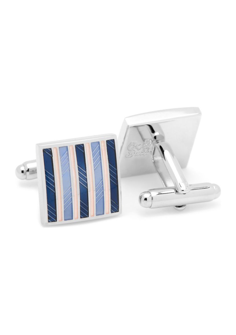 Pink and Navy Striped Square Cufflinks