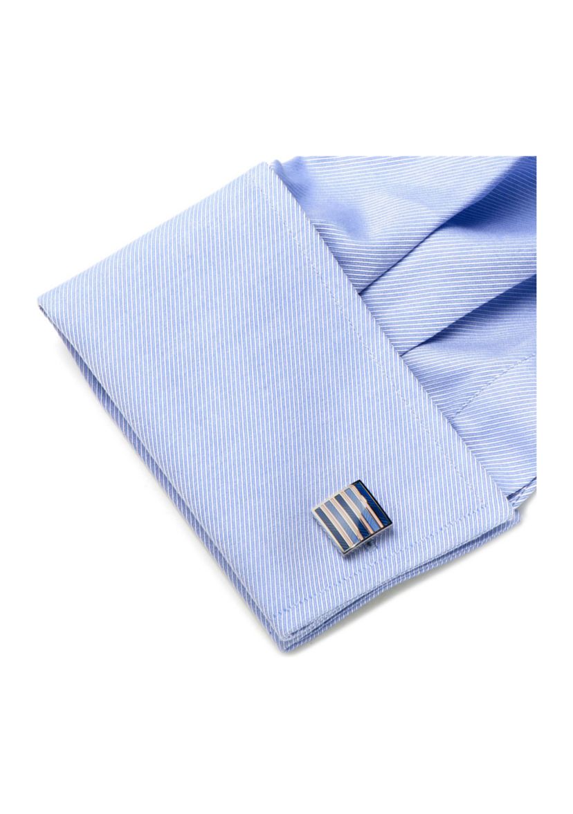 Pink and Navy Striped Square Cufflinks