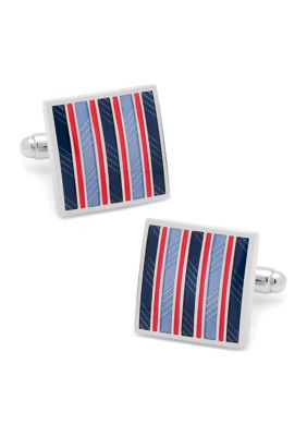 Ox and Bull Trading Co Men's Red and Navy Striped Square Cufflinks, Blue