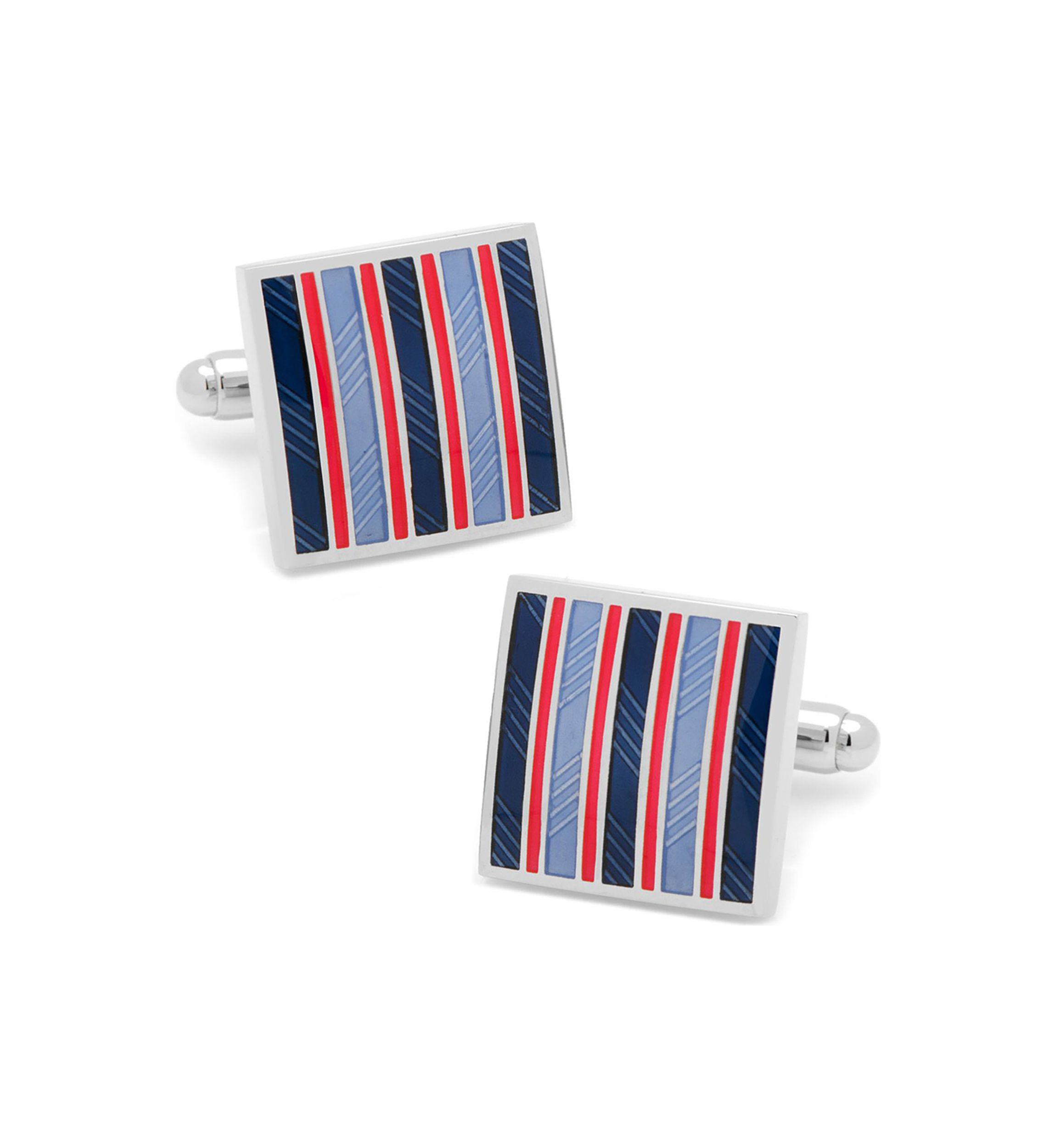 Red and Navy Striped Square Cufflinks
