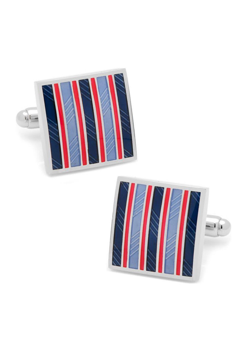 Red and Navy Striped Square Cufflinks