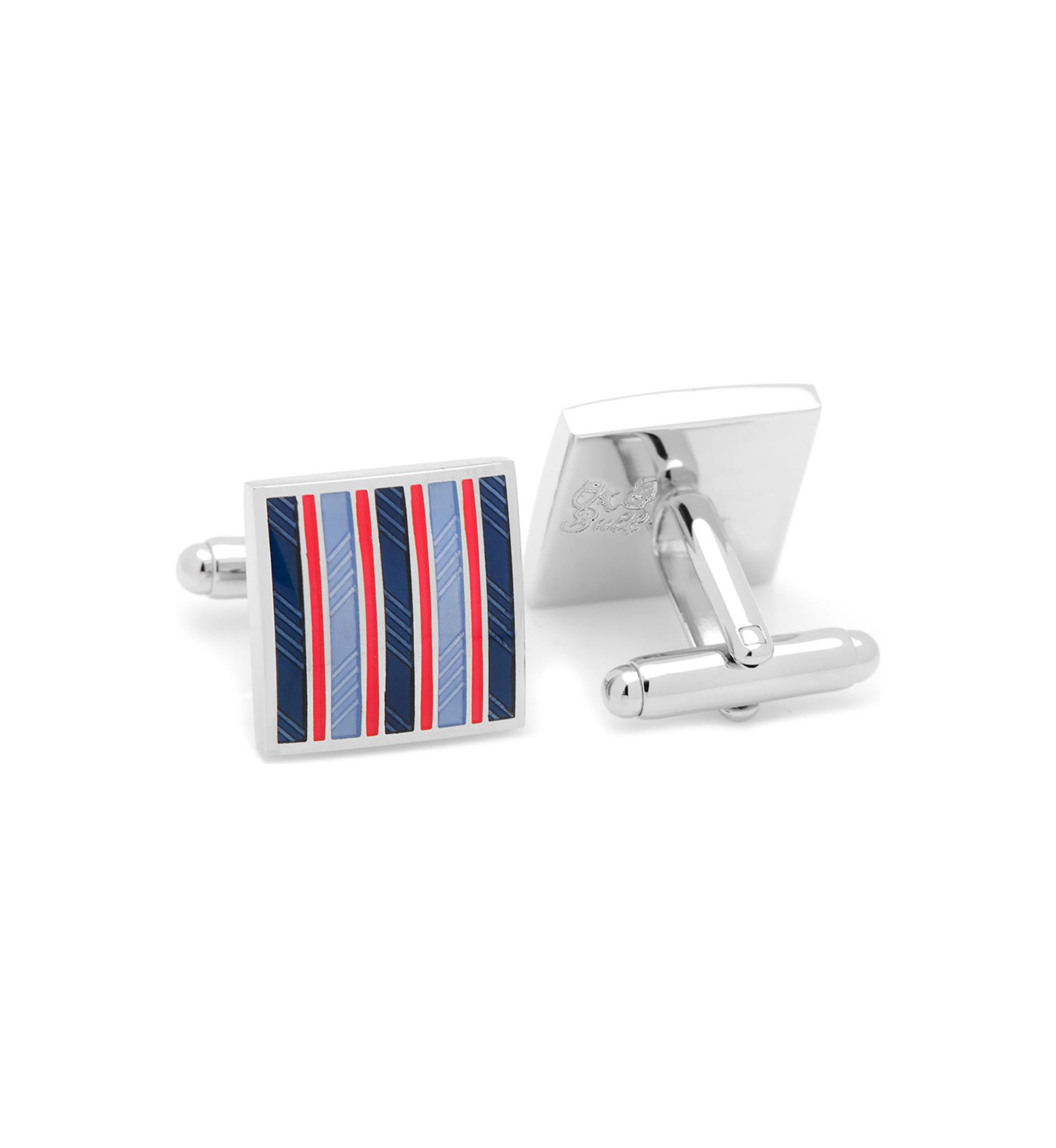 Red and Navy Striped Square Cufflinks