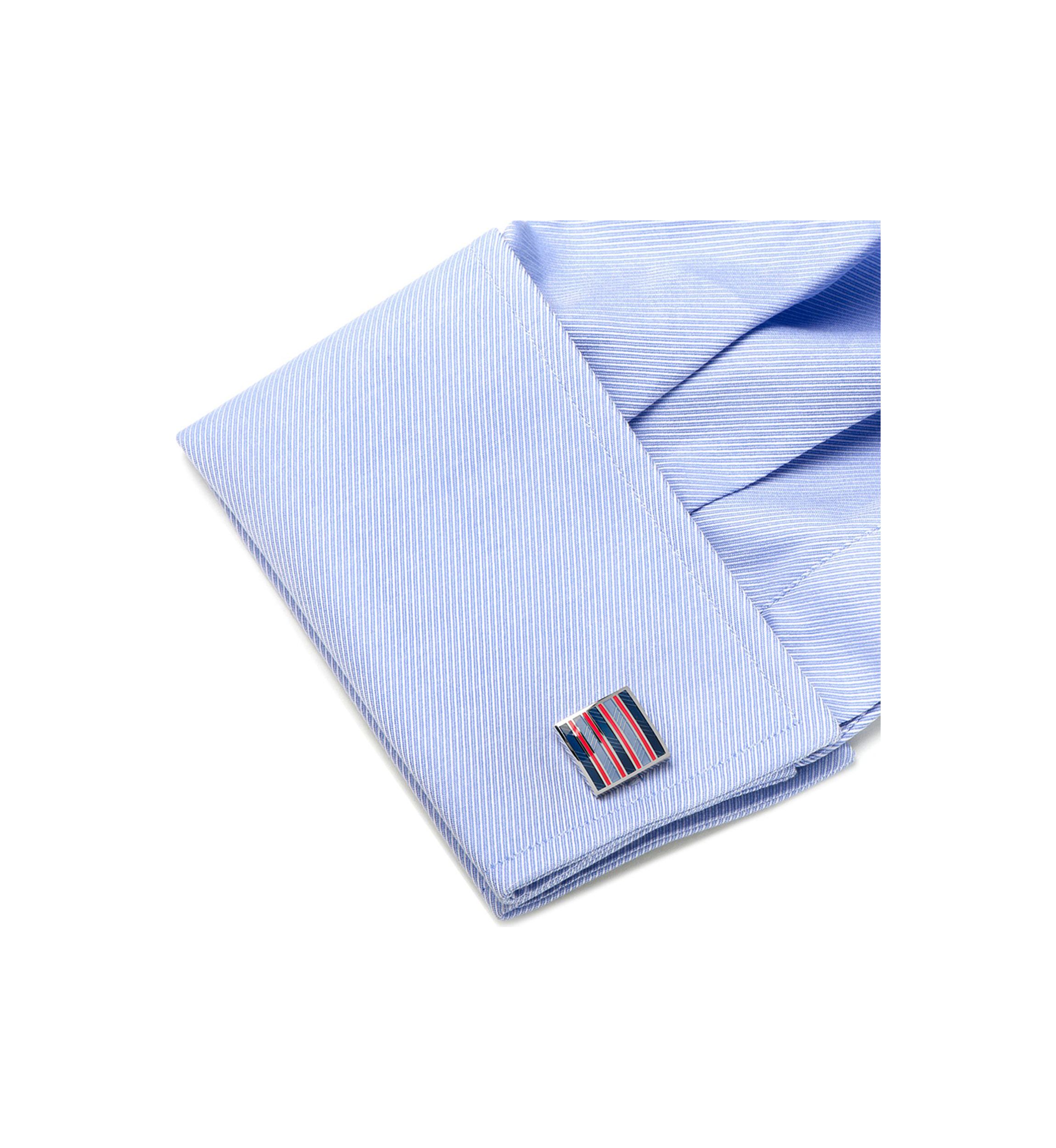 Red and Navy Striped Square Cufflinks