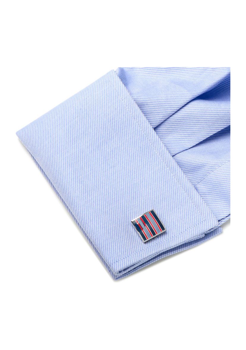Red and Navy Striped Square Cufflinks