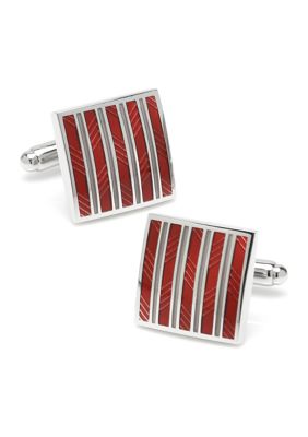 Red and Gray Striped Square Cufflinks