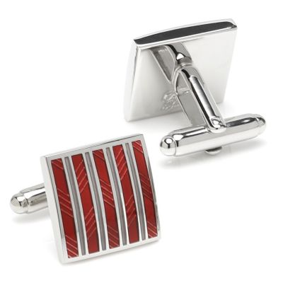 Red and Gray Striped Square Cufflinks