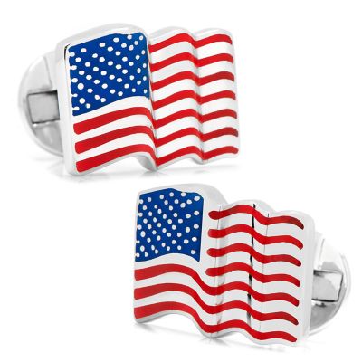 Ox and Bull Trading Co Men's Sterling Silver Waving American Flag Cufflinks