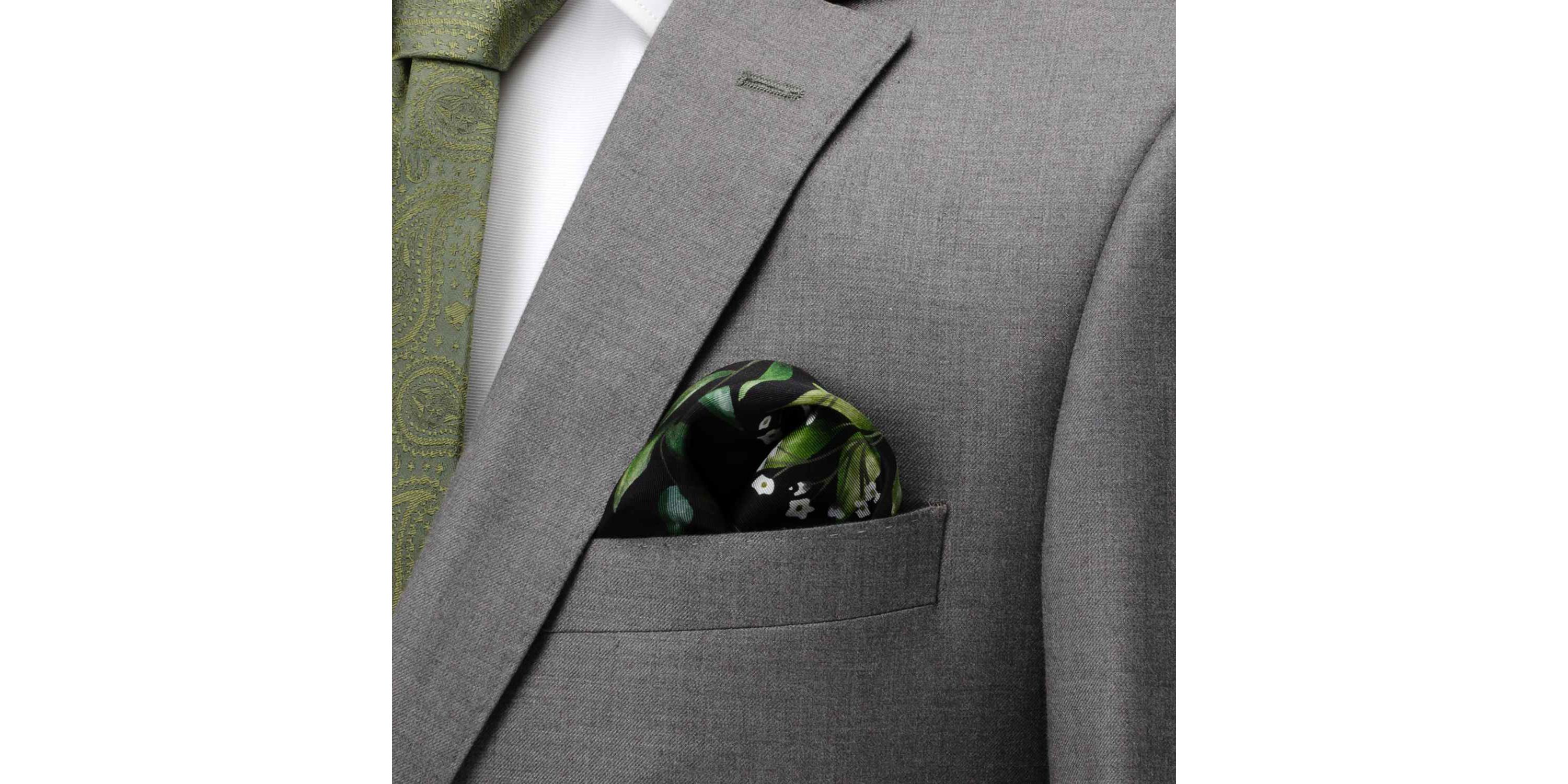 Leaf Watercolor Black Pocket Square