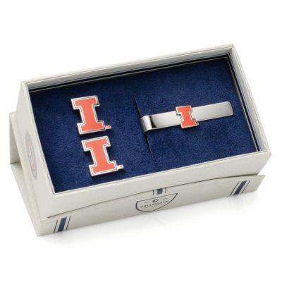 NCAA University of Illinois Cufflinks and Tie Bar Gift Set