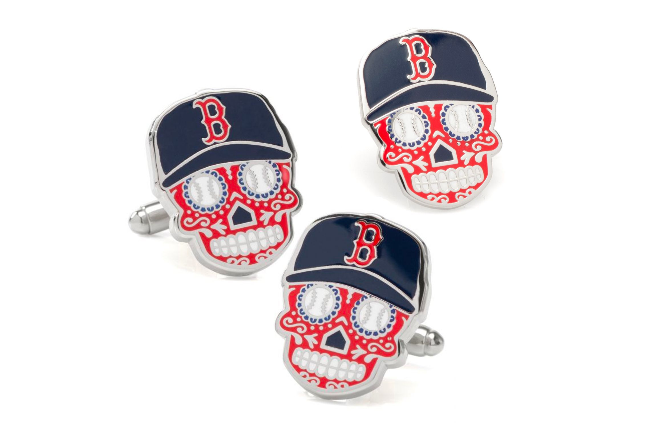 MLB Boston Red Sox Sugar Skull Cufflinks & Lapel Pin Gift Set