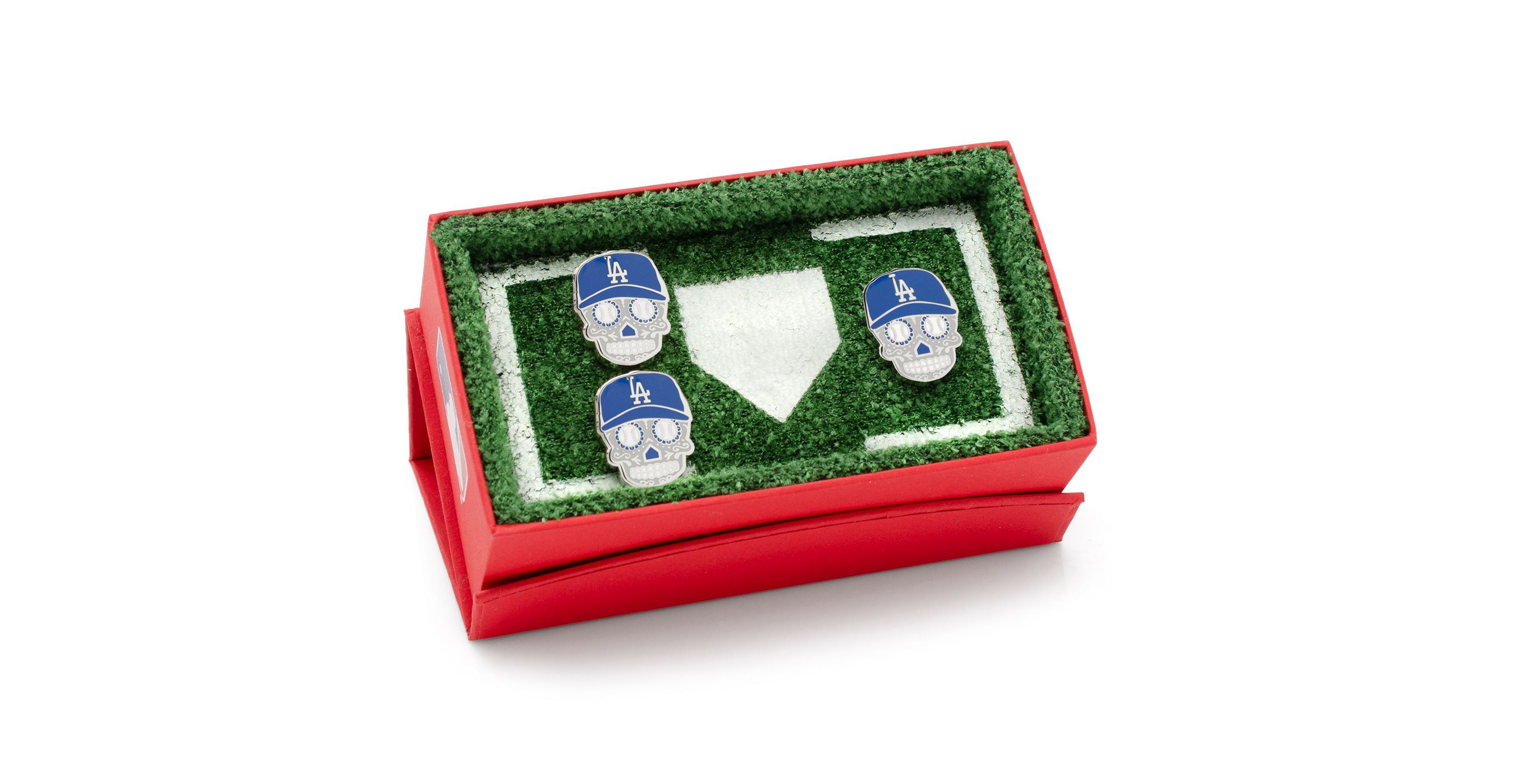 MLB LA Dodgers Sugar Skull Cufflinks & Lapel Pin Gift Set