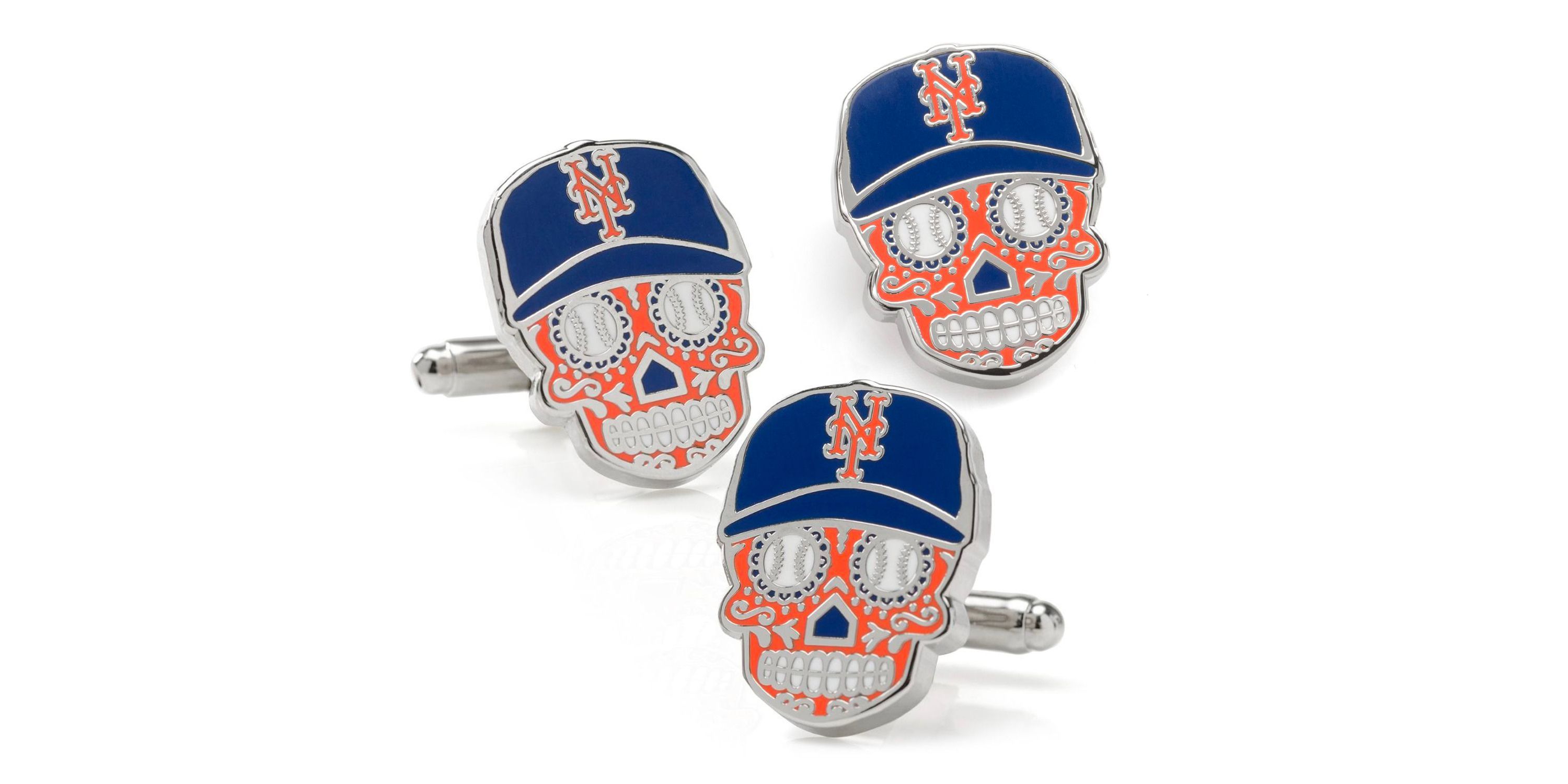 MLB New York Mets Sugar Skull Cufflinks & Lapel Pin Gift Set