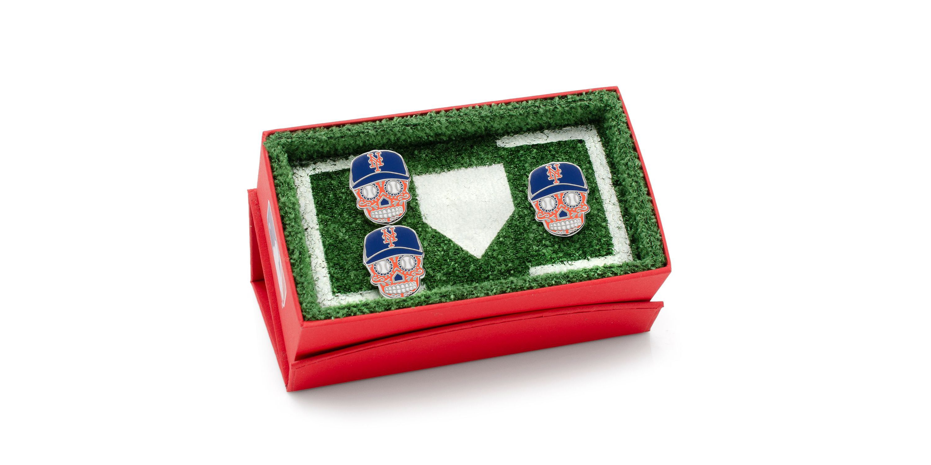 MLB New York Mets Sugar Skull Cufflinks & Lapel Pin Gift Set