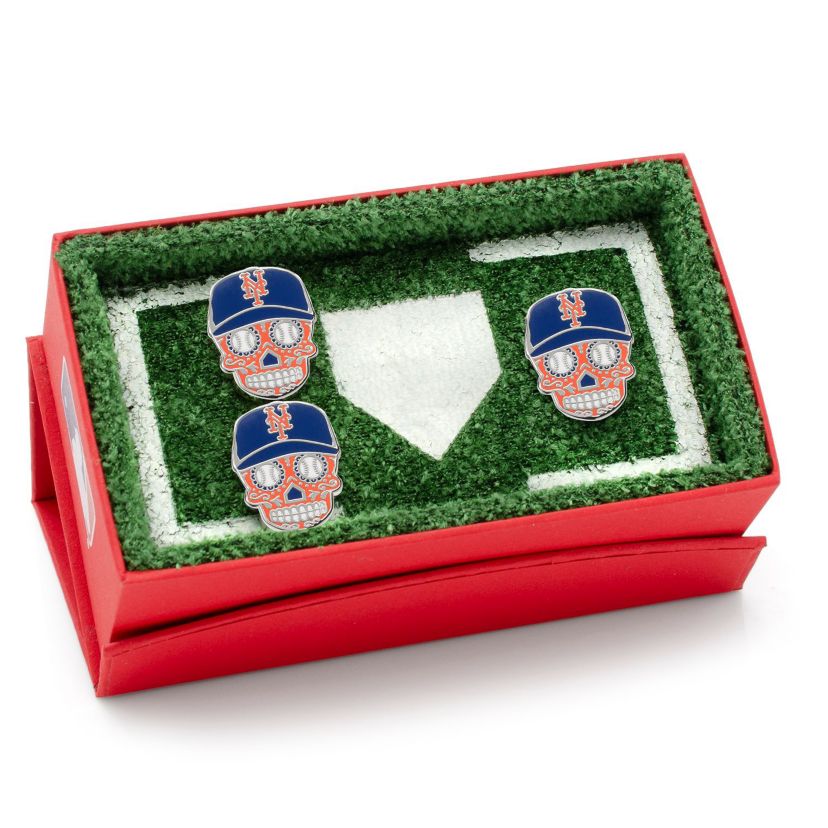 MLB New York Mets Sugar Skull Cufflinks & Lapel Pin Gift Set