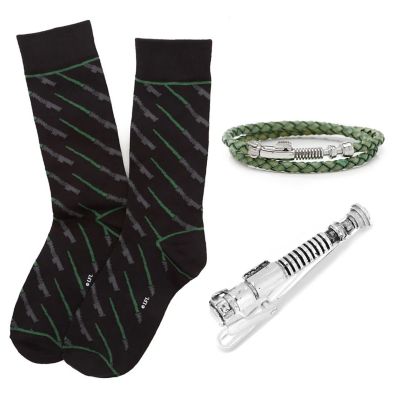 Men's Star Wars Luke Skywalker LIGHTSABER Bracelet, Tie Clip, and Dress Socks Gift Set
