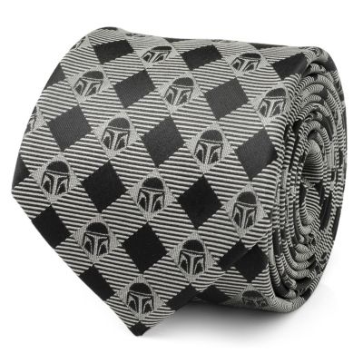 Star Wars Men's Mandalorian Plaid Black Gray Tie, Grey