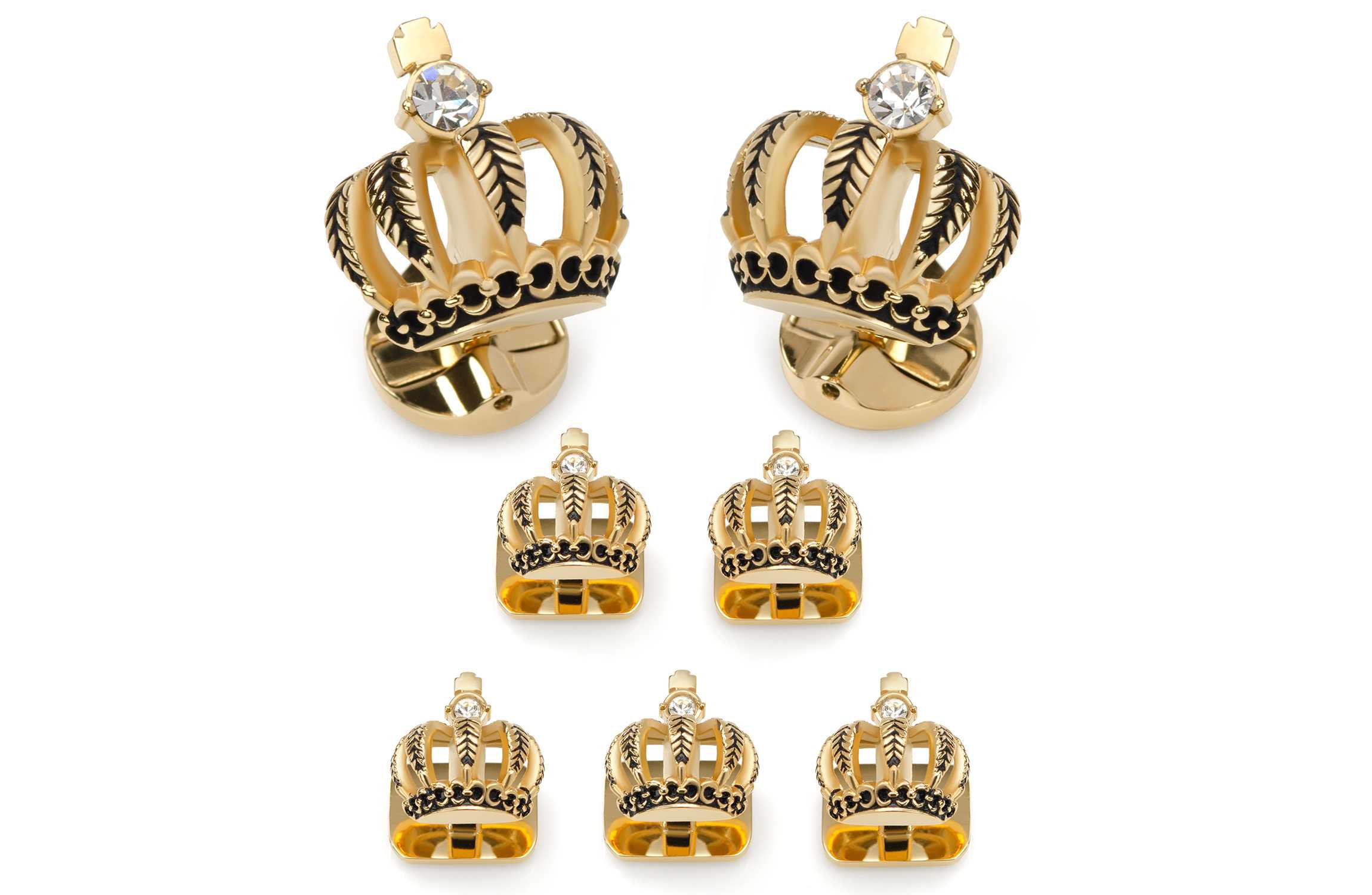 VDP 3D Crown Gold Crystal Stud Set