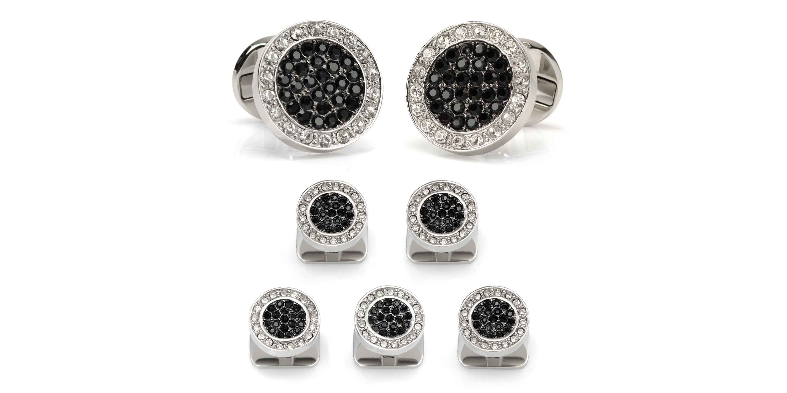 VDP White & Black Pave Crystals Stud Set