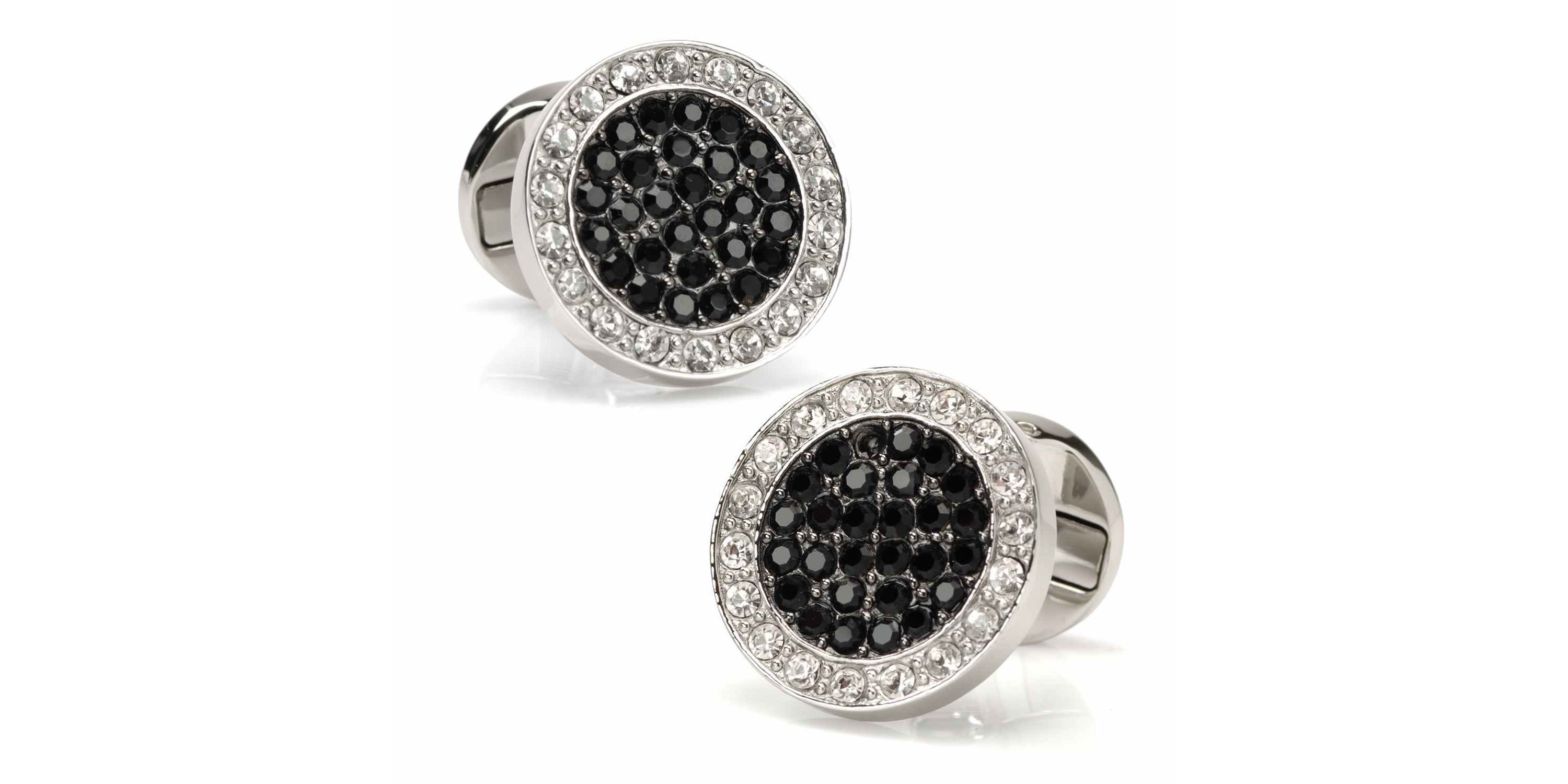 VDP White & Black Pave Crystals Cufflinks