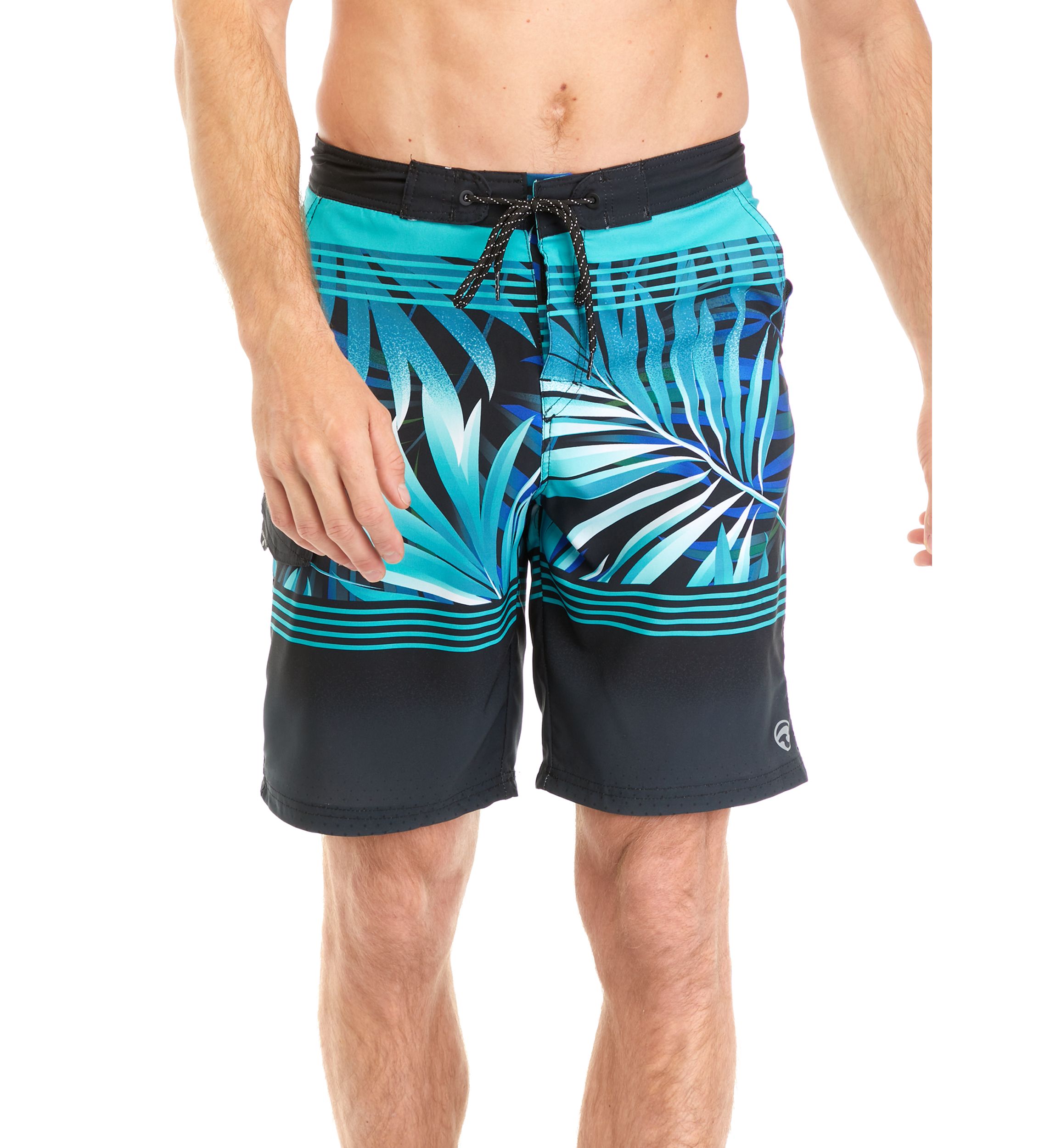 Palm Printed Striped Board Shorts