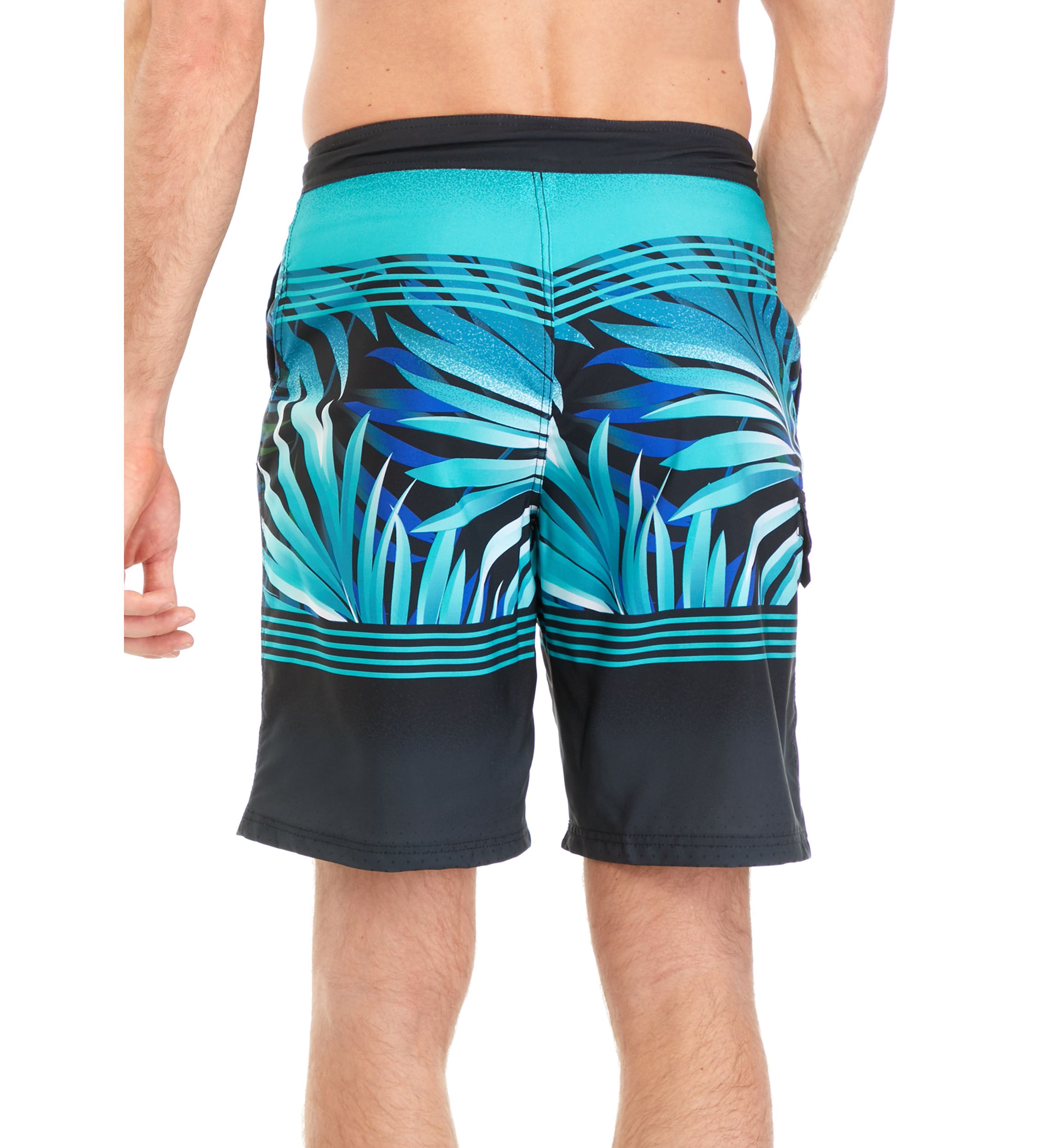 Palm Printed Striped Board Shorts