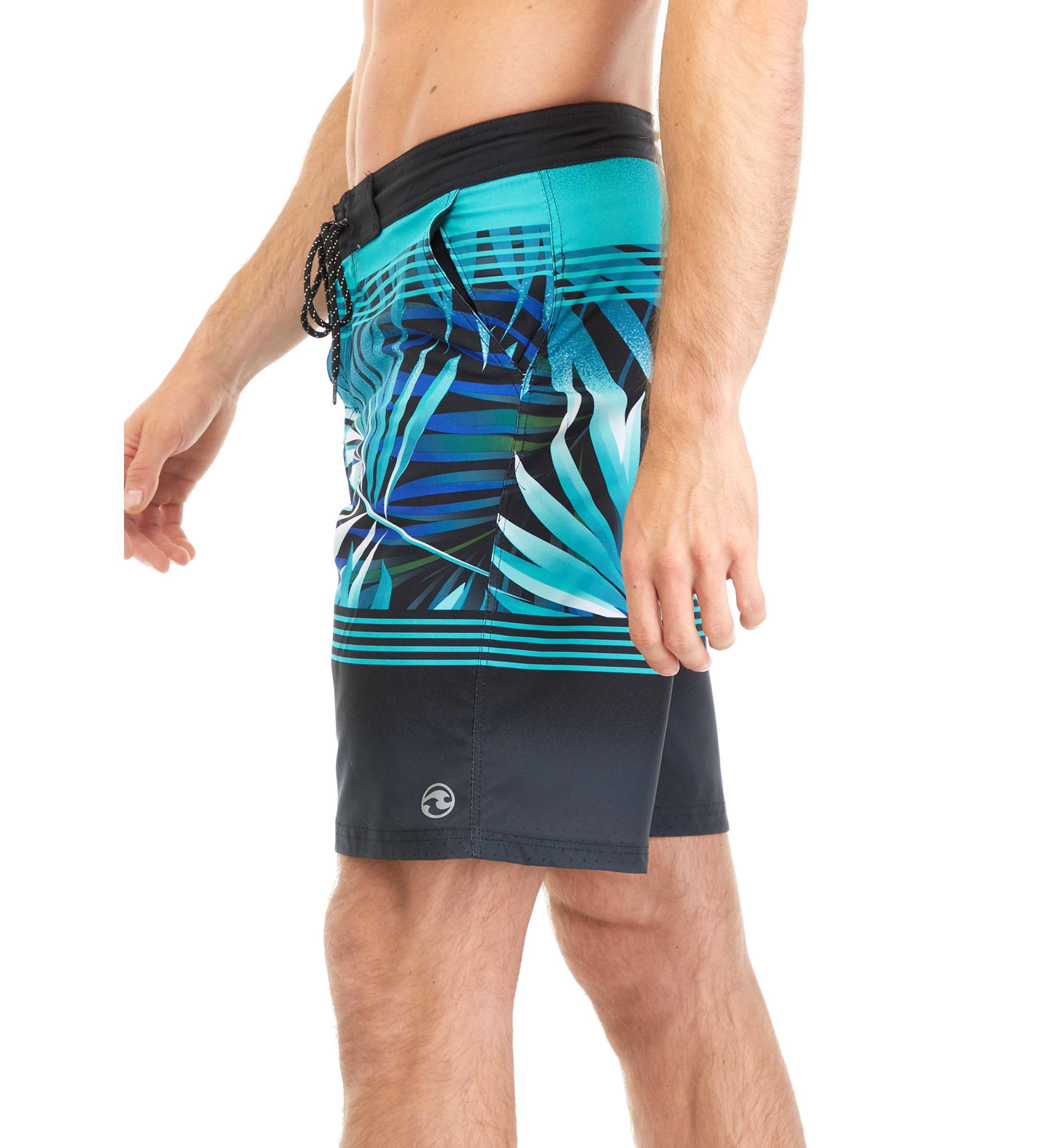 Palm Printed Striped Board Shorts