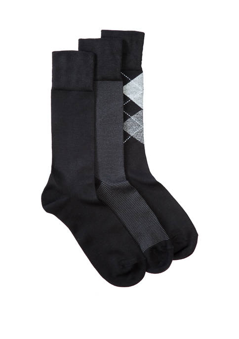 Saddlebred® Set of 3 Black Multi Argyle Print Dress Socks | belk